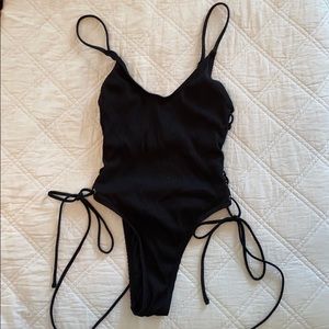 Twiin Mackenzie Rib Lace Up One Pice - Black